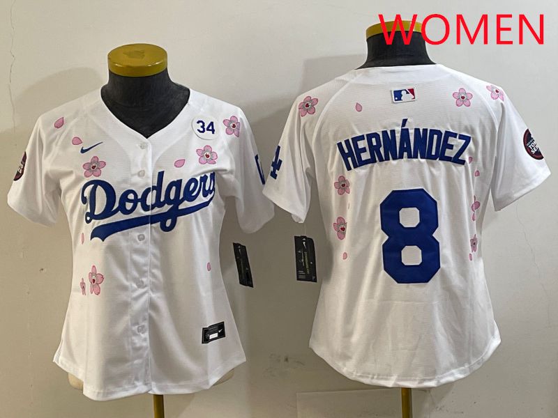 Women Los Angeles Dodgers #8 Hernandez White Sakura Edition 2025 Nike MLB Jersey style 2
